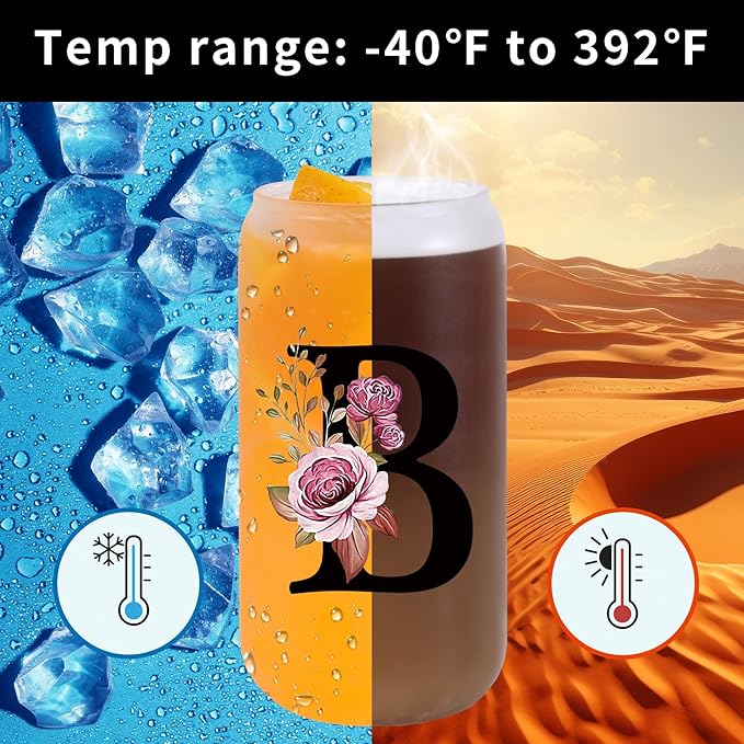 Monogrammed Glass Drinking Cup With Lid Straw Women Girl Friend Birthday Gift 16th 18th 19th 20th 21st 30th 40th 50th 60th 70th 80th 90th 45th 65th 75th 1974 1964 40 60 70 Year Old Funny Meaningful,B