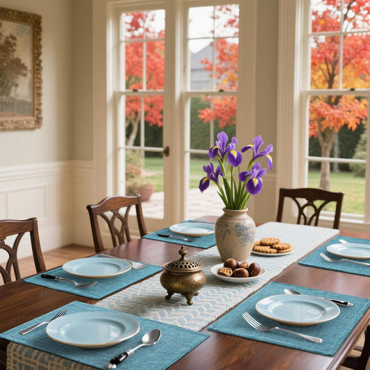 Homaxy Cloths Placemats for Dining Table Set of 6, Heat Resistant Washable Cotton Linen Blend Table Mats, Easy to Clean Place Mats for Indoor Outdoor Party Kitchen Decoration, 13" x 19", Aqua