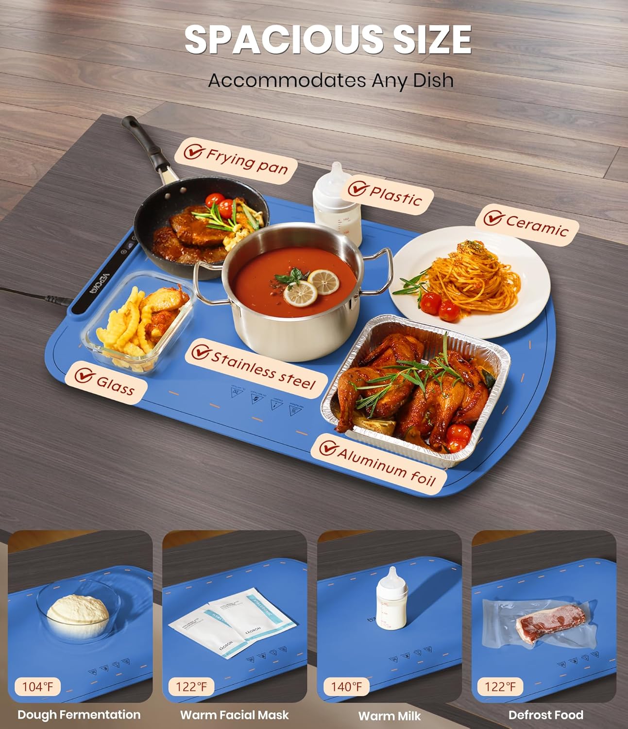 Warming Mat for Food, VEPOKA Food Warmer Mat for Countertop, Electric Warming Tray with 7 Temp Levels & Auto Shut-Off, Food Warmers for Parties, Ideal Gift for Kitchen & Buffet Use