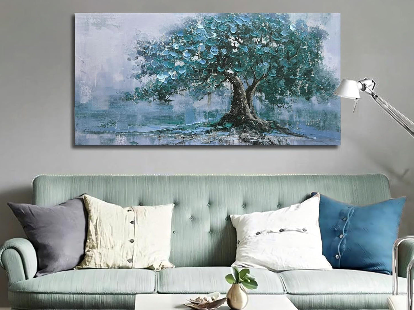 Ardemy Tree Canvas Wall Art for Living Room Large Teal Tree of Life Bedroom Pictures Paintings Wall Decor Artwork for Walls Home Office Dining Room Kitchen, 48"x24"
