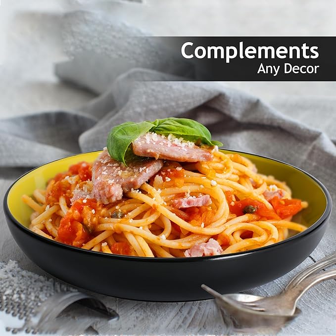 MIAMIO – 30 Oz / 8.6 Inch Set of 6 Pasta Bowls/Salad Bowls, Pasta Plates Wide and Shallow Bowl, Large Ceramic Stoneware Deep Plate Serving Soup - Le Papillon Collection (Mixed)