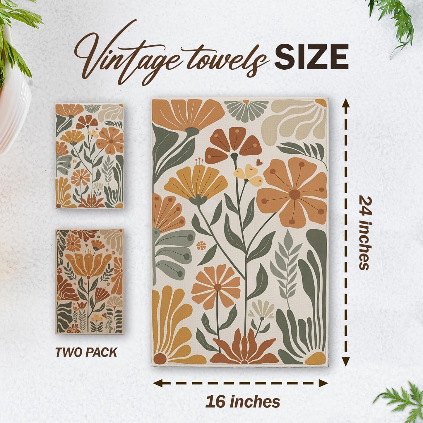 Boho Floral Kitchen Towels, Abstract Flowers House Hand Towel Set of 2, Vintage Gifts for Home Bathroom Holiday Decor - A03