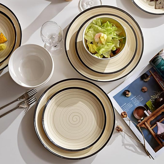 Melamine Dinnerware Set for 4, 12Pcs Dinnerware Sets, Lightweight Plates And Bowls Sets, Morden Dishes Sets for Indoor and Outdoor Use, Dishwasher Safe BPA Free(Off White)