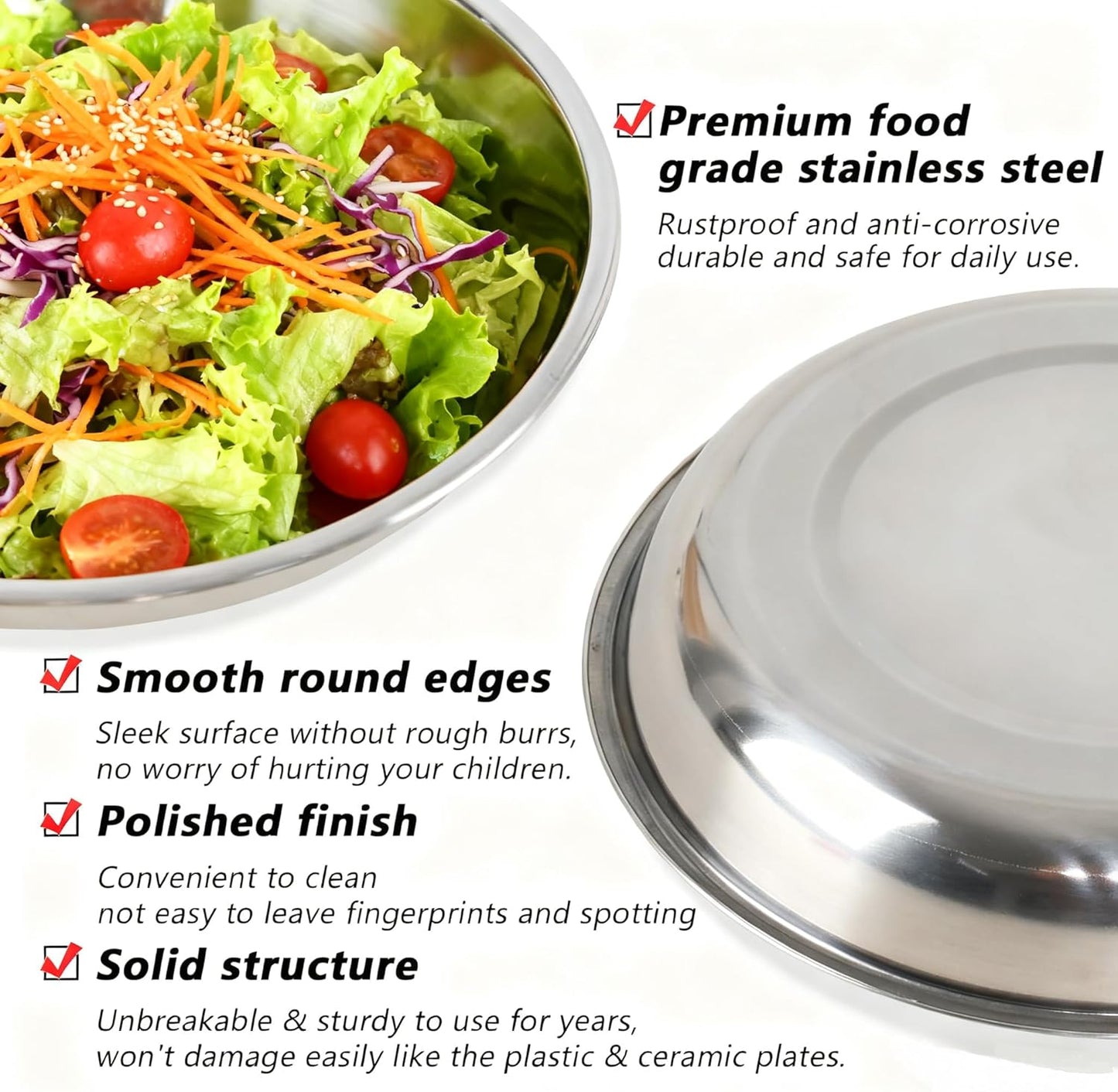 4-Piece Stainless Steel Round Plates, Dinner Plate Dish, 10-Inch