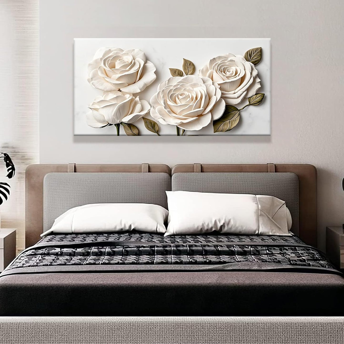 Suconvng Canvas Art Wall Decor Modern Minimalist Home Wall Decor Flower Paintings White Wall Art Prints Floral Wall Art Pictures For Bedroom Kitchen Office 20"×40"