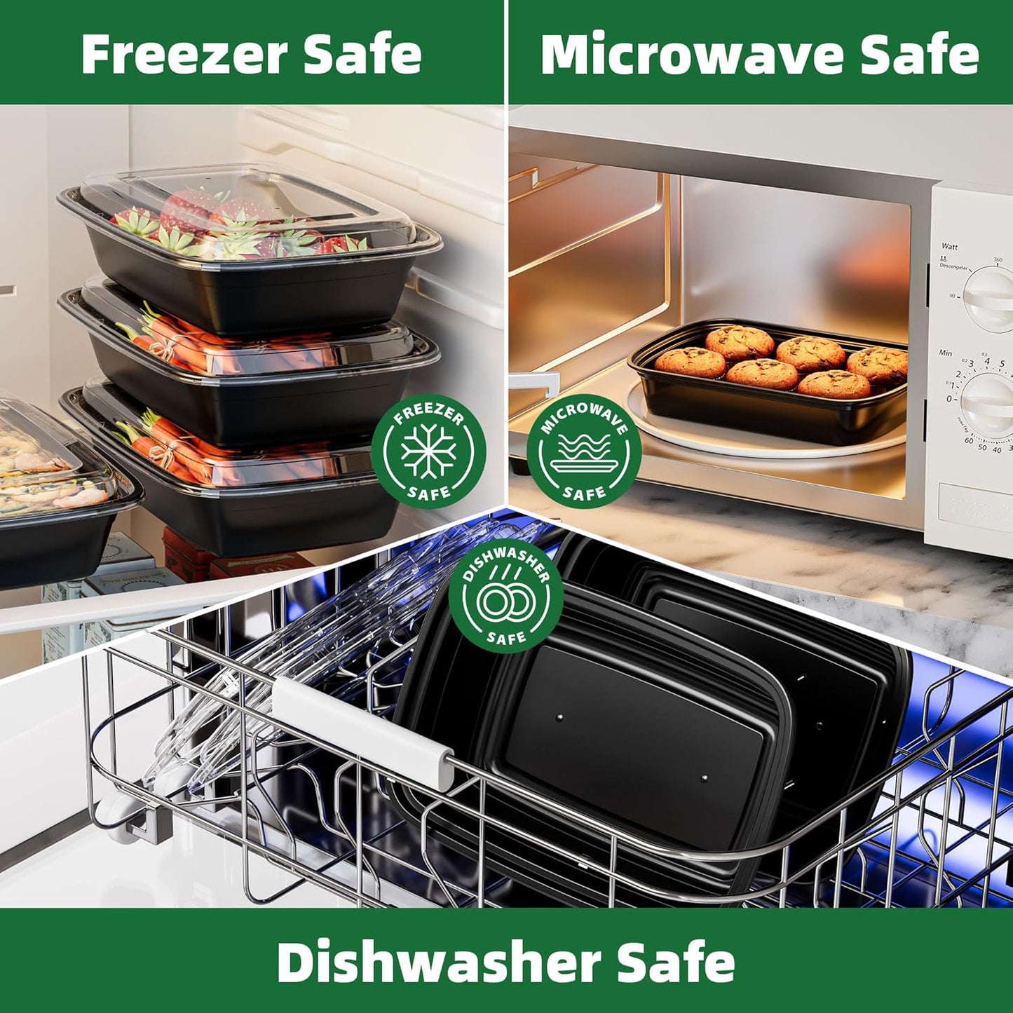 Meal Prep Containers, 50 Pack 24oz (100-Piece) Disposable Take Out Food Storage Containers with Leakproof Lids, Reusable Plastic To Go Lunch Boxes, BPA Free, Microwave/Dishwasher/Freezer Safe