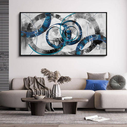 XLSJERST Large Frame Wall Art Blue Abstract Canvas - Modern Art Decor Pictures for Living Room Bedroom Office Gray and White Paintings Artwork Size 24x48 Inches