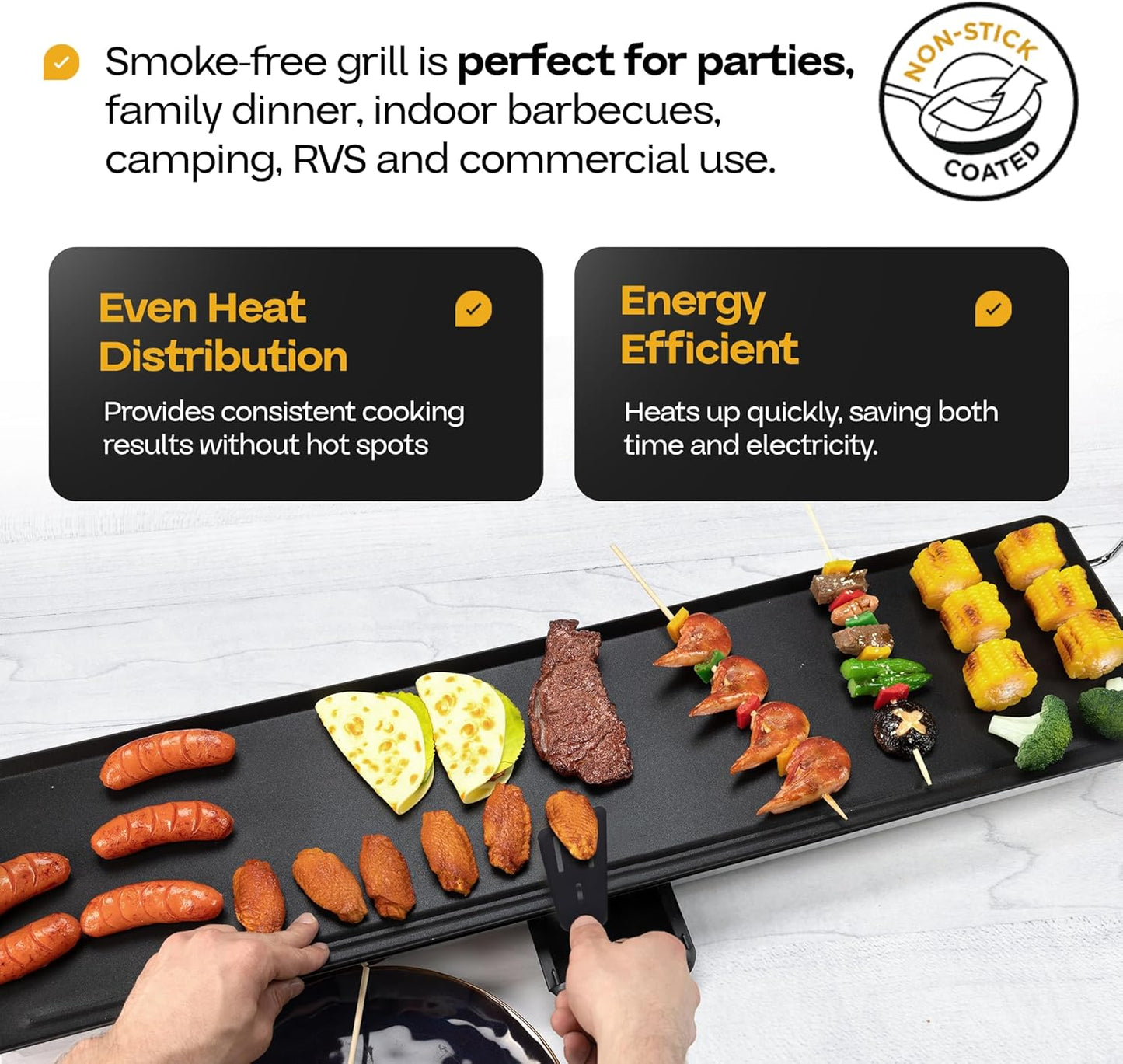 Premium Electric Griddle 36" with Silicone Cooking Utensils Set - Extra Large Portable & Nonstick Electric Grill for Outdoor Use with Adjustable Heating - Smokeless Indoor Grill by IDL Packaging