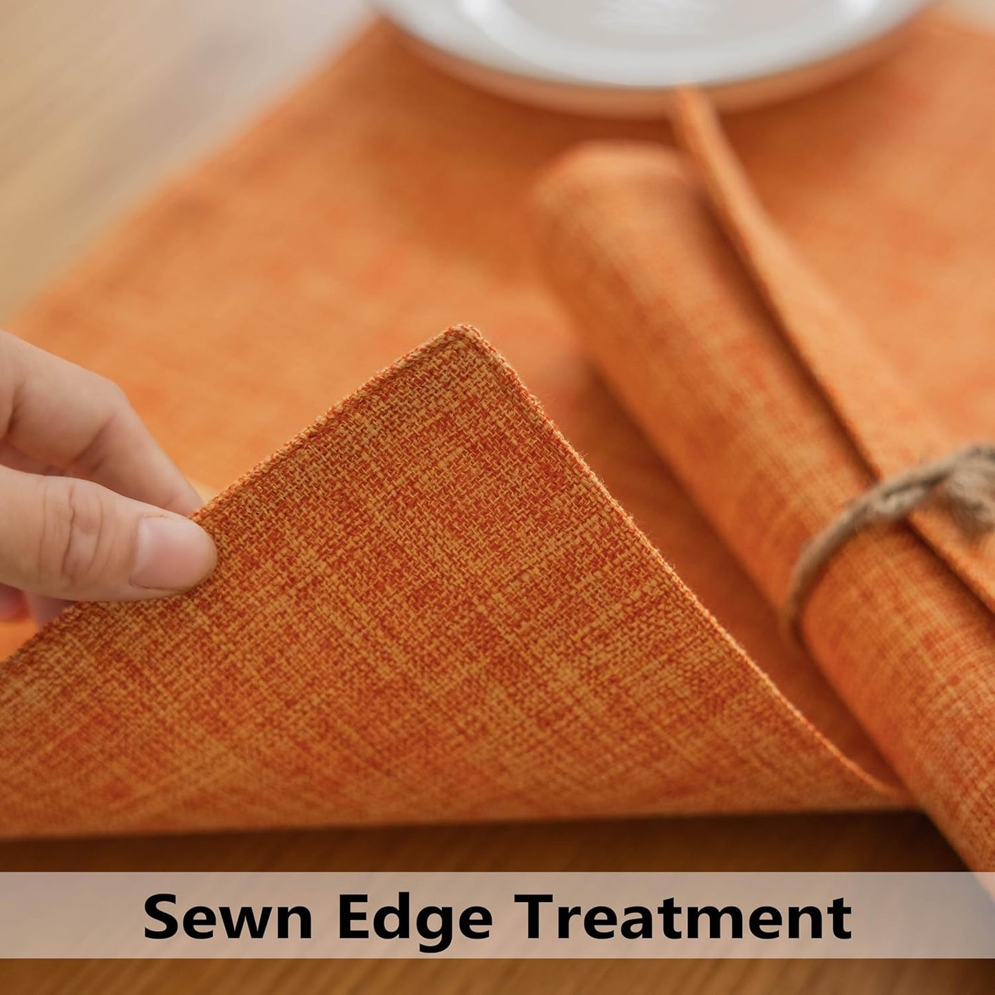 Demetex Fall Orange Placemats Set of 6 Linen Place Mats Modern Washable Table Plate Mats for Banquet Buffet Restaurant Dining Room, 13x19 inch, Orange