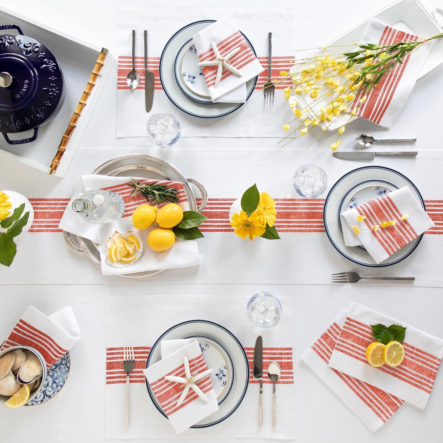 Solino Home Linen Table Runner 60 Inches - 100% Pure Linen Red and White Farmhouse Table Runner 14 x 60 Inch Ideal for Dresser and Coffee Tables - Christmas, Holiday