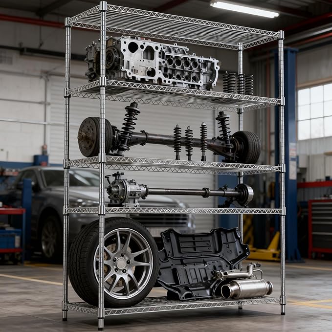 5 Tiers Shelf 1750 lbs Steel Storage Shelving Utility Shelving Unit Steel Organizer Wire Rack for Home,Kitchen,Office,Garage Chrome 17.7" D x 47.2" W x 72.4" H