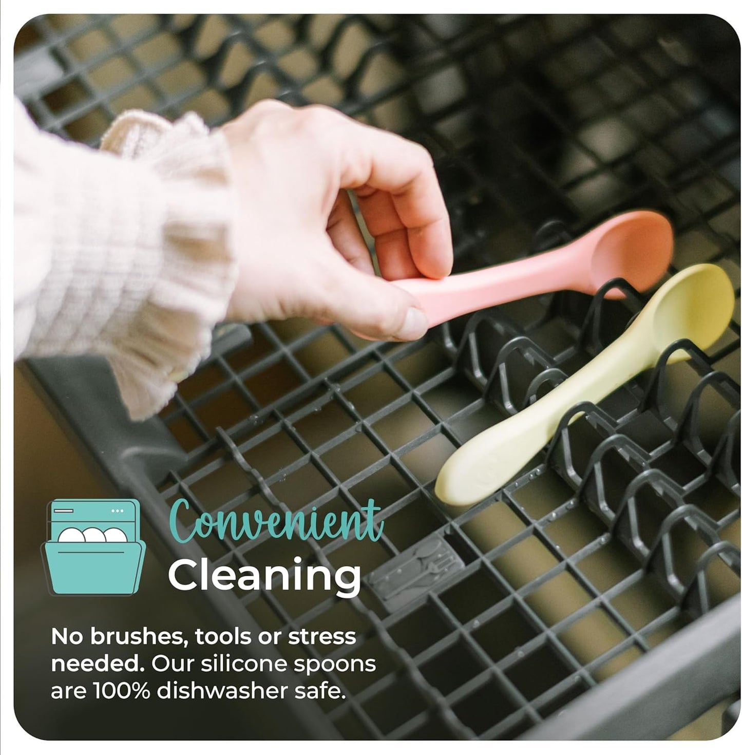 Mason Bottle Silicone Baby Spoons (2-Pack) – BPA-Free Feeding Utensils for Babies 6–12 Months – Puree Spoons with Case, Non-Toxic, Dishwasher Safe (Buttercup & Harbor)