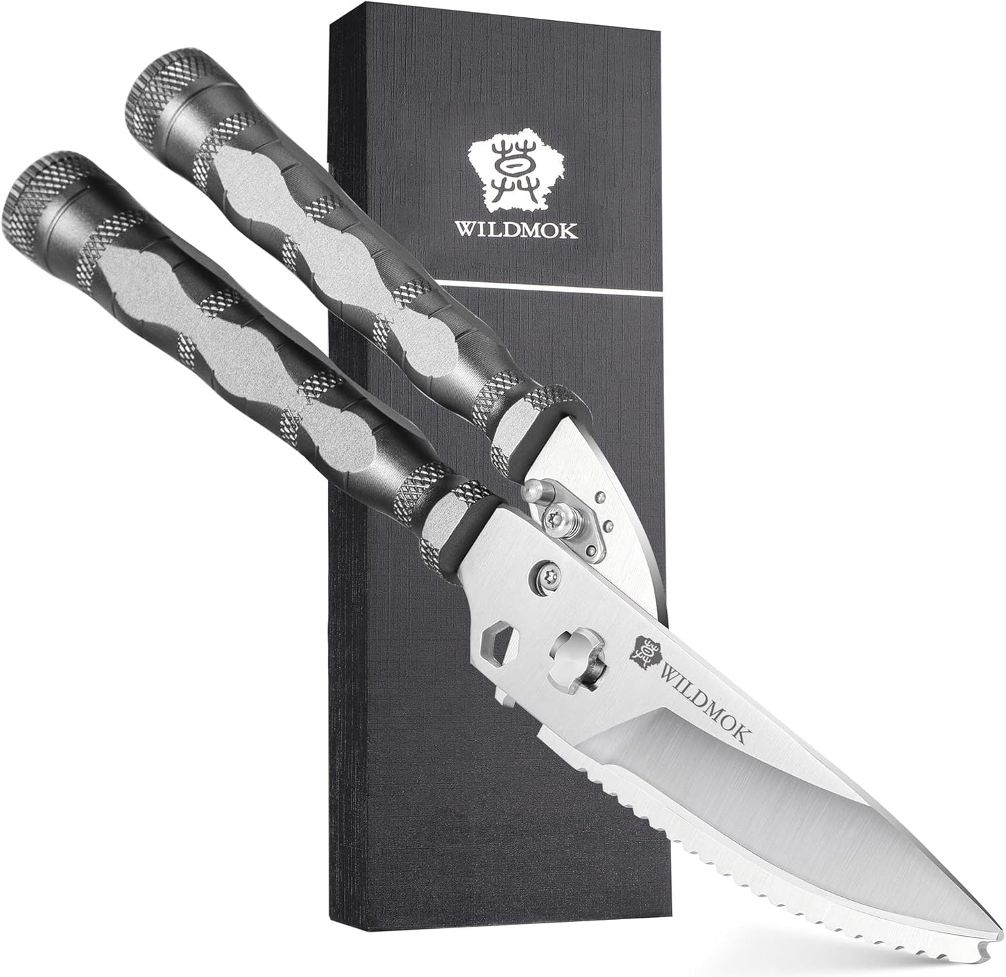 WILDMOK Heavy Duty Poultry Shears - 8.5 Inch Multi-function Stainless Steel Poultry Outdoor Shears, Ultra Sharp Kitchen Scissors for Outdoor Camp, Grey