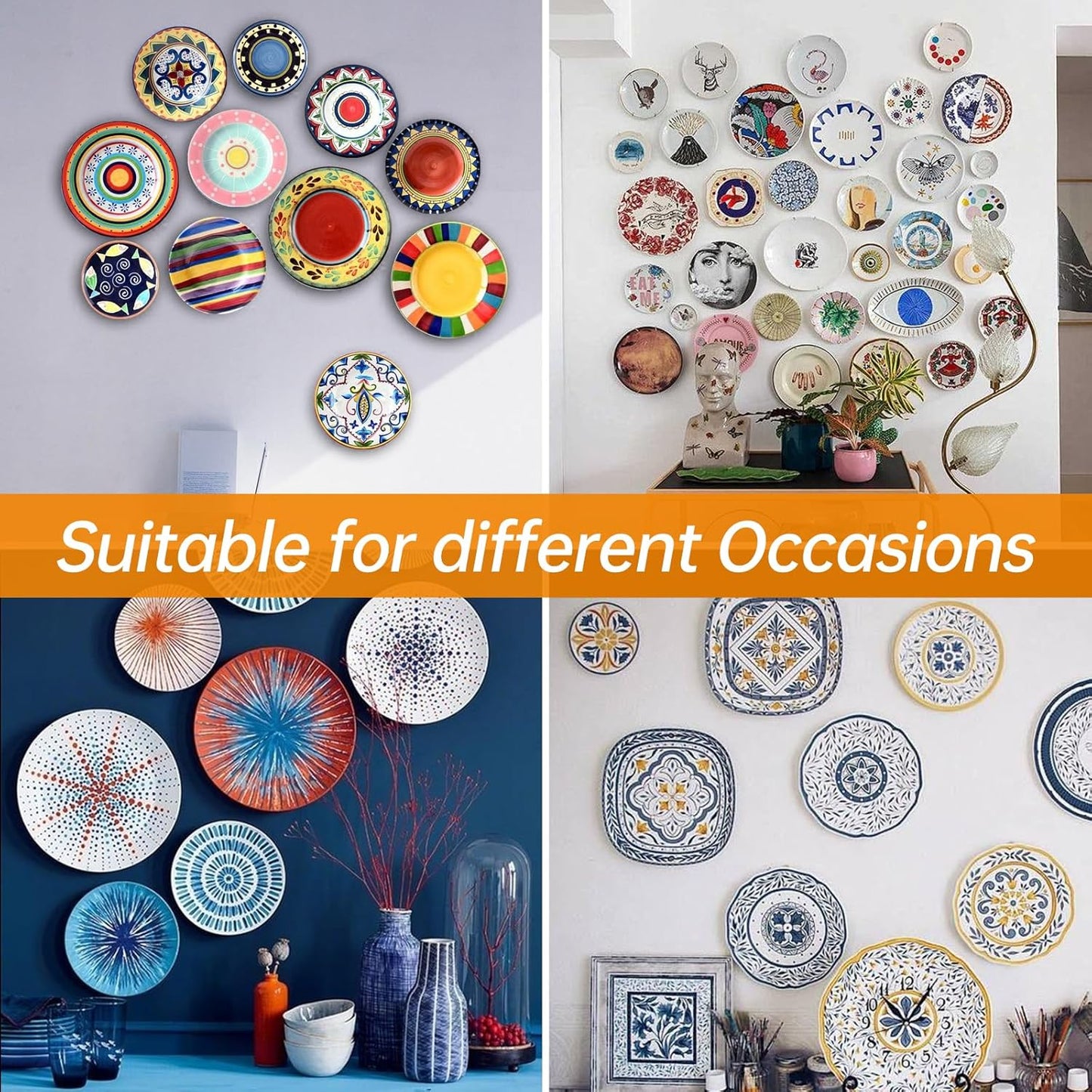 Bilillo Plate Hangers for The Wall, Suitable for 8''-10'' Decorative Plate,Invisible Heavy Duty Wire Plate Holder with Wall Hooks, Plate Hangers for Displaying Plates, Platter, Dish (Black)