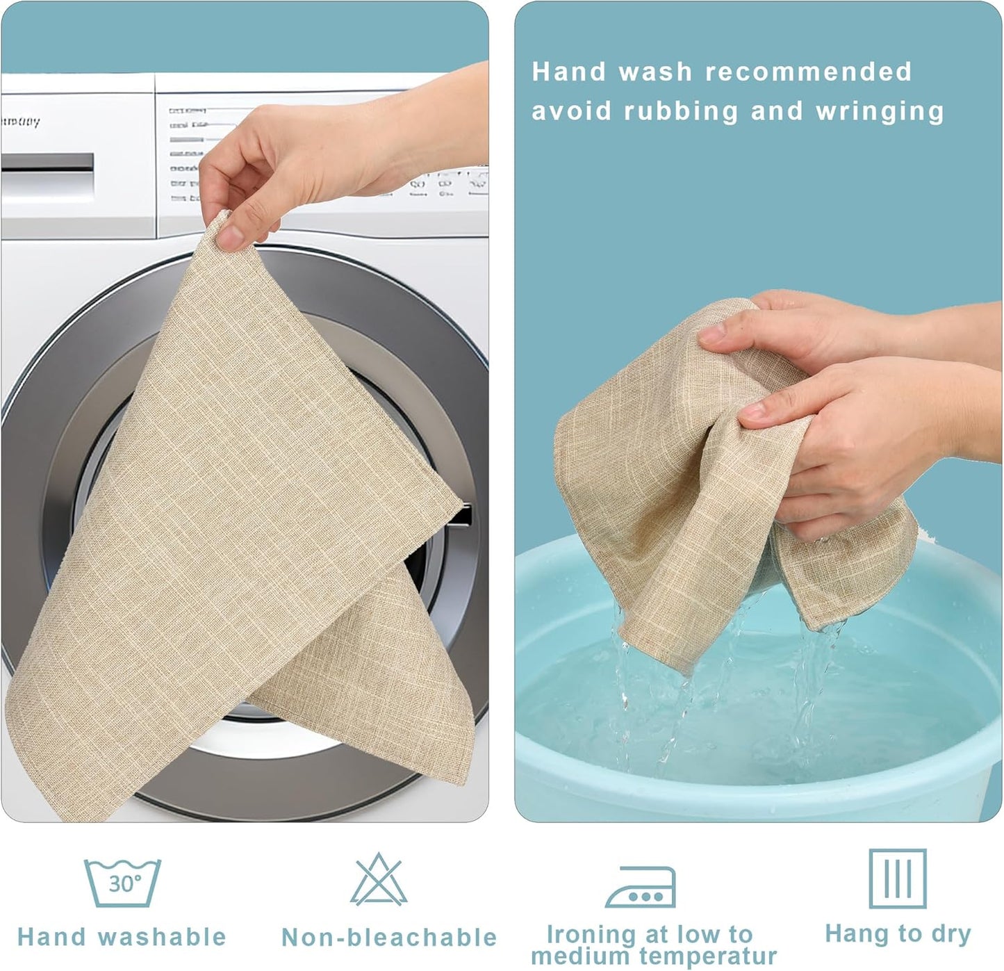 SLKQG Linen-Look Fabric Placemats Set of 4, Heat Resistant & Machine Washable Double-Layered Cloth Placemats for Dining Table, Indoor/Outdoor Use, Non-Slip Kitchen Table Mats (4, Beige Cream)