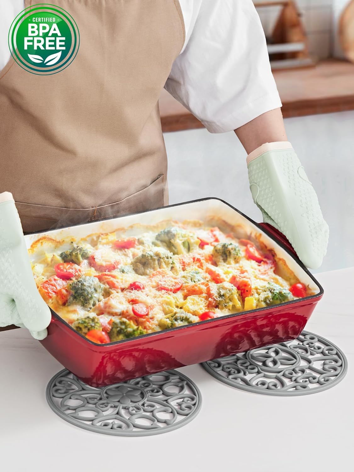 SMARTAKE 3 Set Silicone Trivet Mats, Multi-Use Carved Trivet Mat, Insulated Non-Slip Durable Kitchen Mats, Flexible Modern Kitchen Table Mat, for Hot Dishes, Pots, Dining Countertop, Grey, STM413H