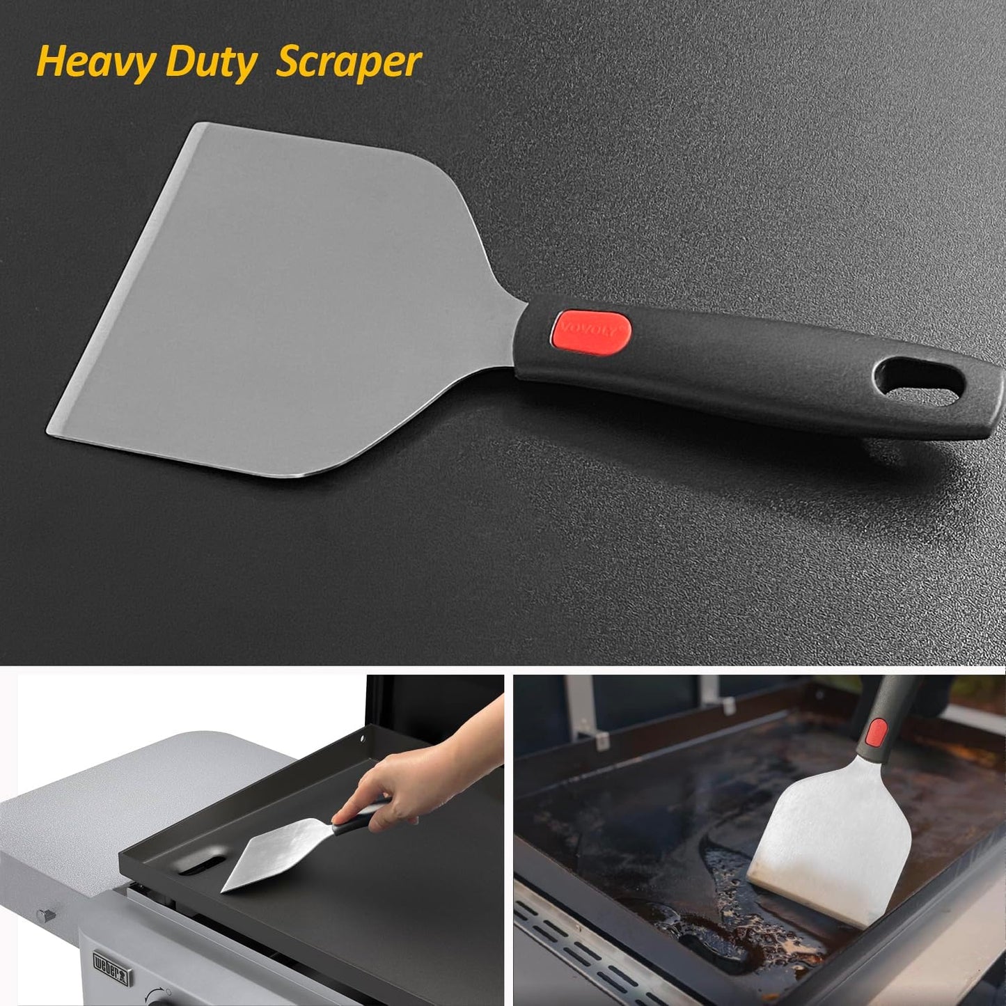 Stainless Steel Spatula Set with Heat Resistant Silicone Handle, VOVOLY Metal Spatulas For Kitchen Use, Thickened Smash Burger Spatula, Mini Brownie Spatula, Fish Flipper, Grill Scraper