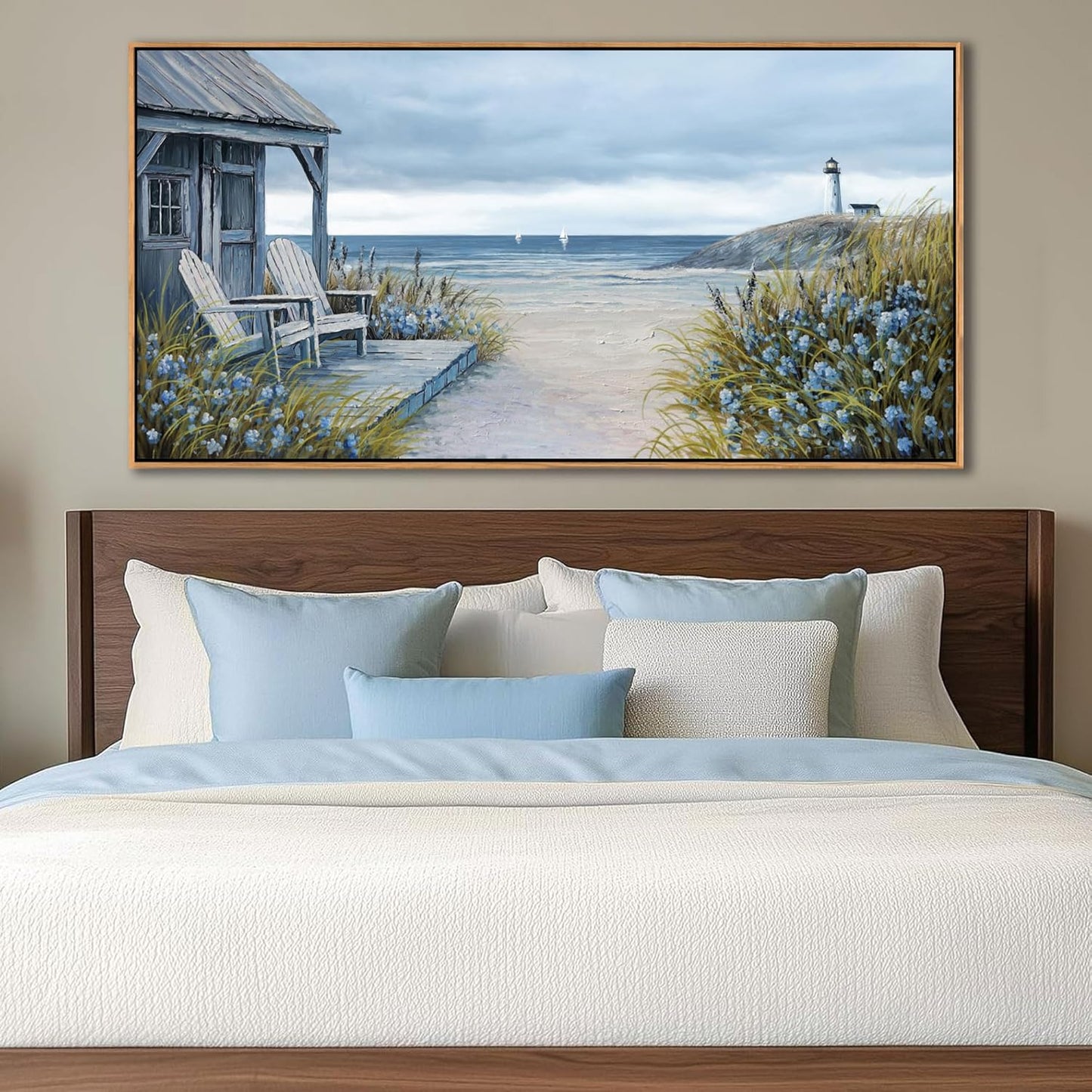 Coastal Wall Art for Living Room - Framed Vintage Wall Decor for Bedroom - Beach Canvas Artwork - Large Ocean Wall Art Beach Pictures - Ideal for Bedroom Decor Above Bed 20×40IN