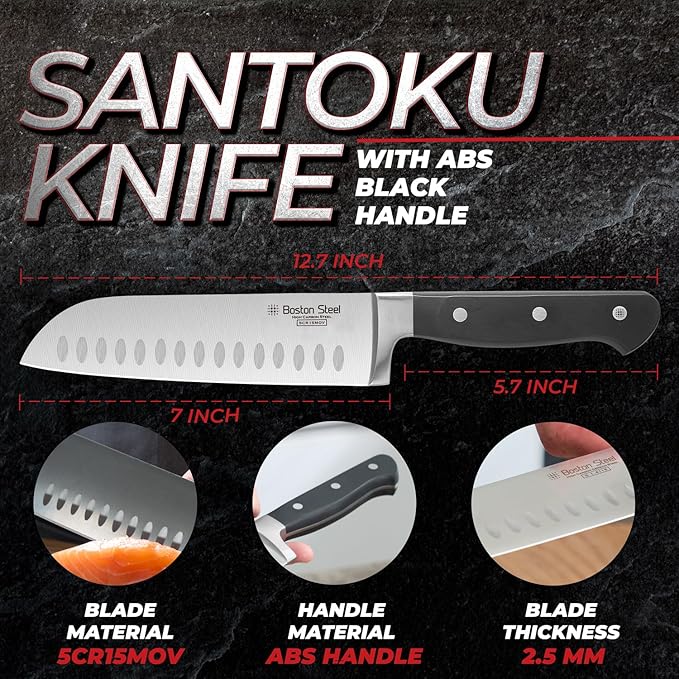 Santoku Knife 7 Inch – Ultra Sharp High Carbon Stainless Steel Kitchen Knife, Professional 7” Santoku Knife with Ergonomic Handle for Home & Restaurant, Culinary Cooking Knife