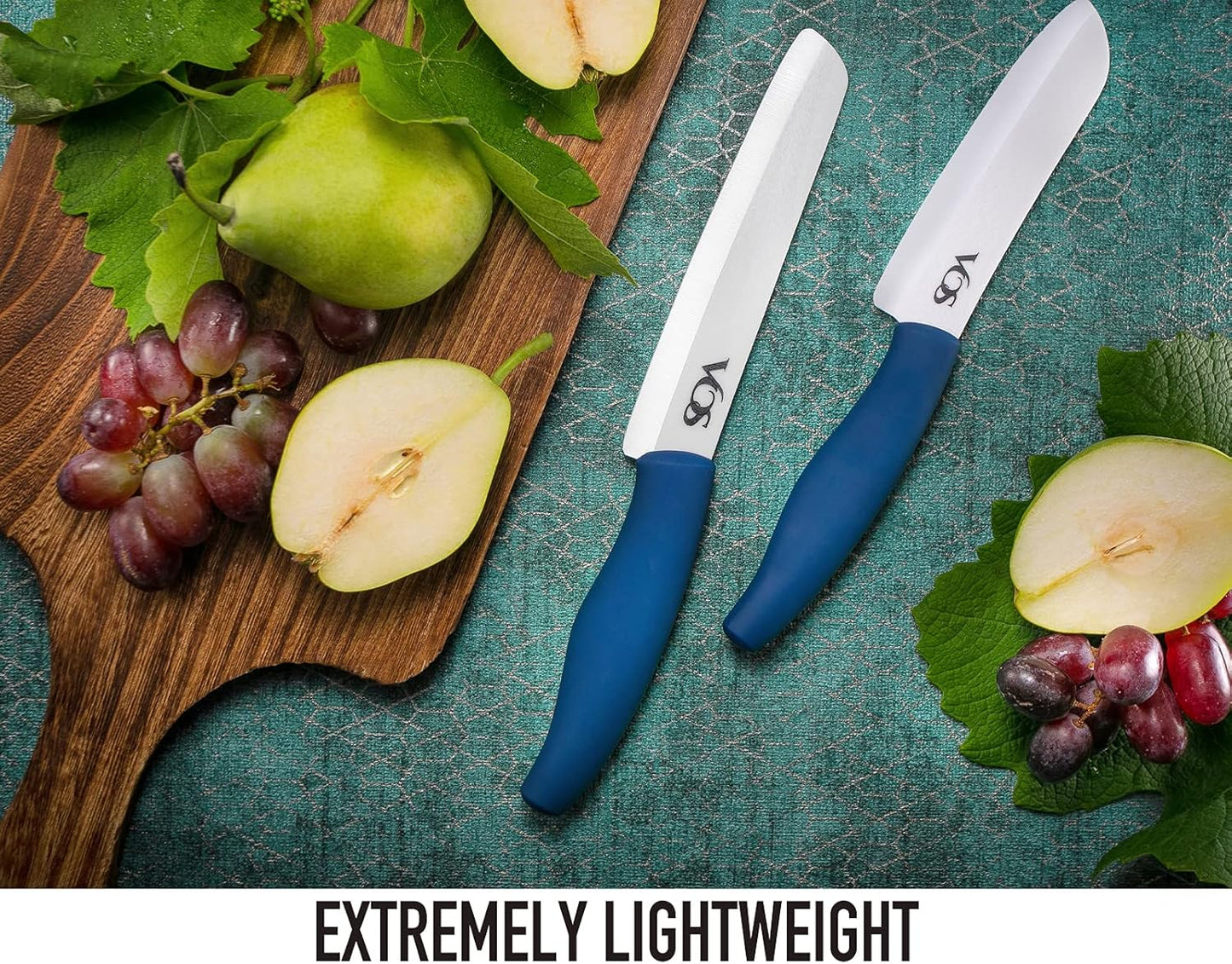 Vos Ceramic Knife Set with Peeler – 4", 5", 6", 7", 8" Blue Ceramic Kitchen Knives