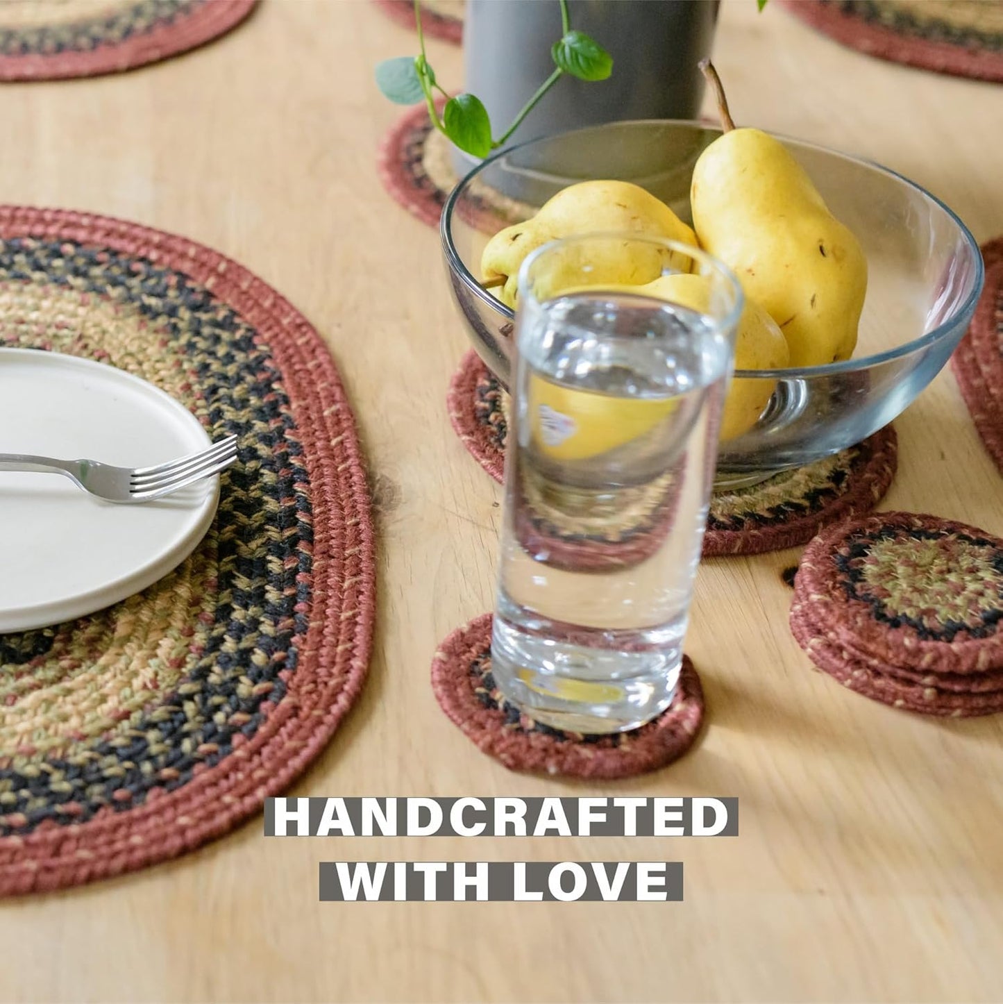 Homespice Highland Jute Braided Trivets for Table,Warm Country and Cabin Decor, Set of 3, Multicolor 8" Round Heat Resistant Mats - Rich Colors, Easy to Clean, Durable and Protects Furniture