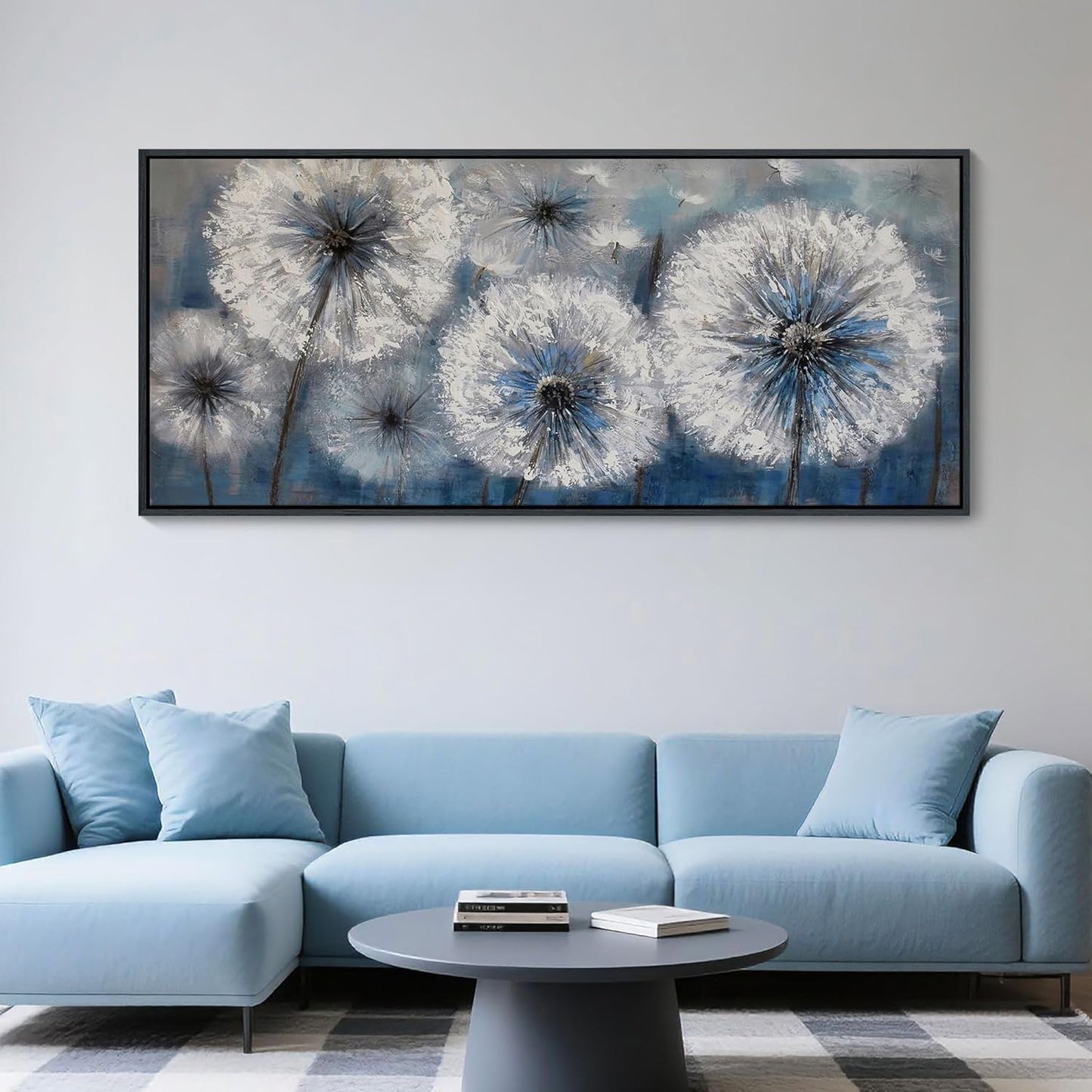 Blue Dandelion Canvas Wall Art Print Picture for Living Room Large White Flower Flora Home Bedroom Decoration Modern Framed Artwork Decor Living Room Pictures Sofa Paintings