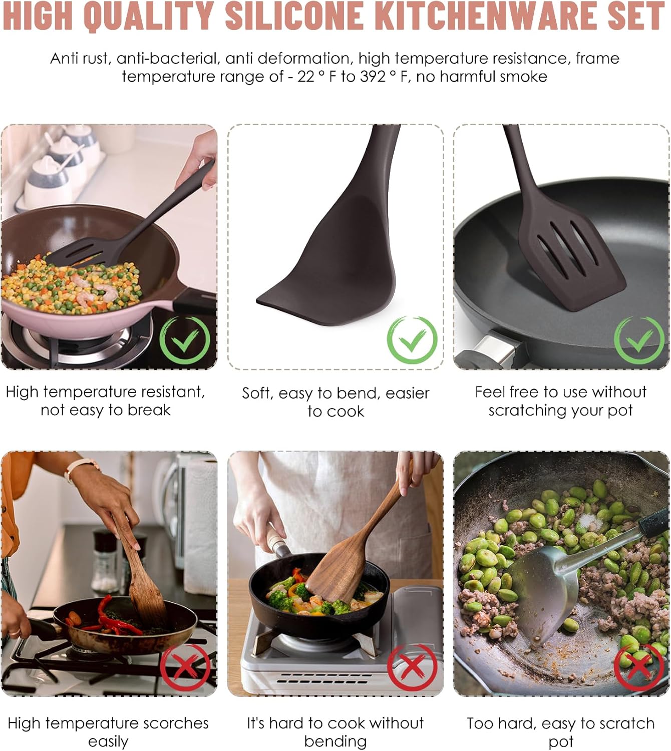 Kitchen Utensils Set-12 Pieces Silicone Cooking Utensils Set (Dishwasher Safe) 392°F Heat Resistant Spatula Set, Nonstick Cookware