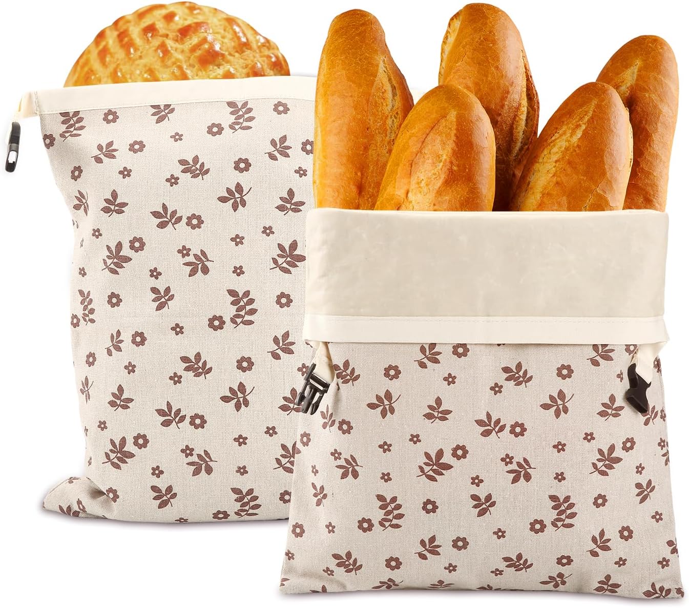 Sourdough Bread Bags, Reusable Organic Linen Beeswax Bread Bag 17 x 13 Inches, Keep Freshand and Upgrade Large Sourdough Loaf Bag, Coffee Leaf Print Design Storage Bag for Gift