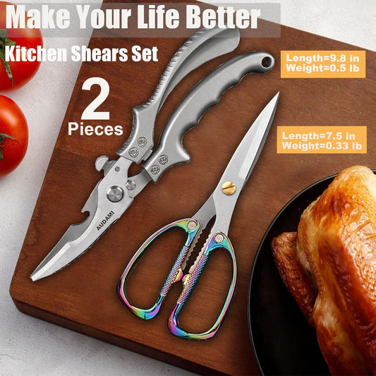 2-Piece Kitchen Shears Set, Heavy Duty Professional Poultry Meat Scissors,Multi-Purpose Stainless Steel, Dishwasher Safe