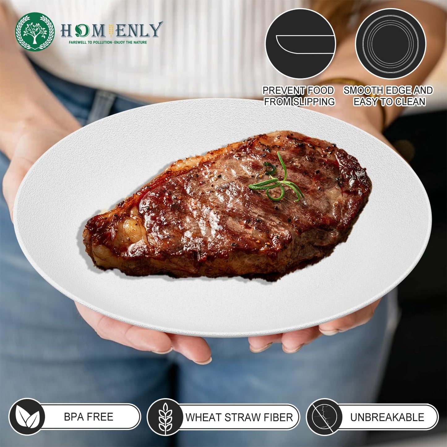 Homienly Wheat Straw Dinner Plates 10 inch, Unbreakable Plates Set, Alternative to Plastic Plates Reusable, Microwave and Dishwasher Safe Plate for Kitchen, Camping, Salad - White