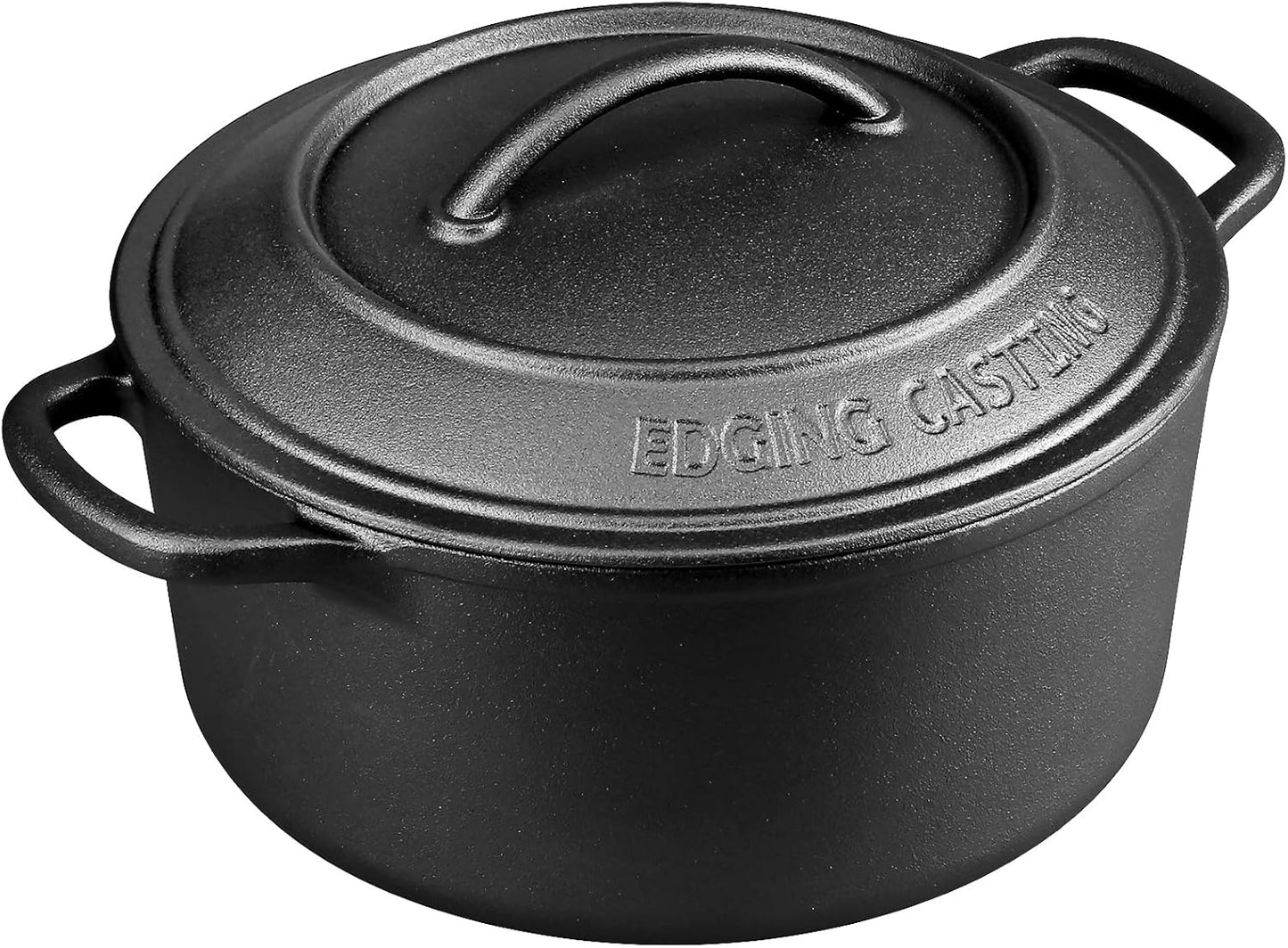 Pre-Seasoned Cast Iron Dutch Oven Pot with Lid Dual Handle, Sourdough Bread Baking Pots， Round 5 Quart, Black