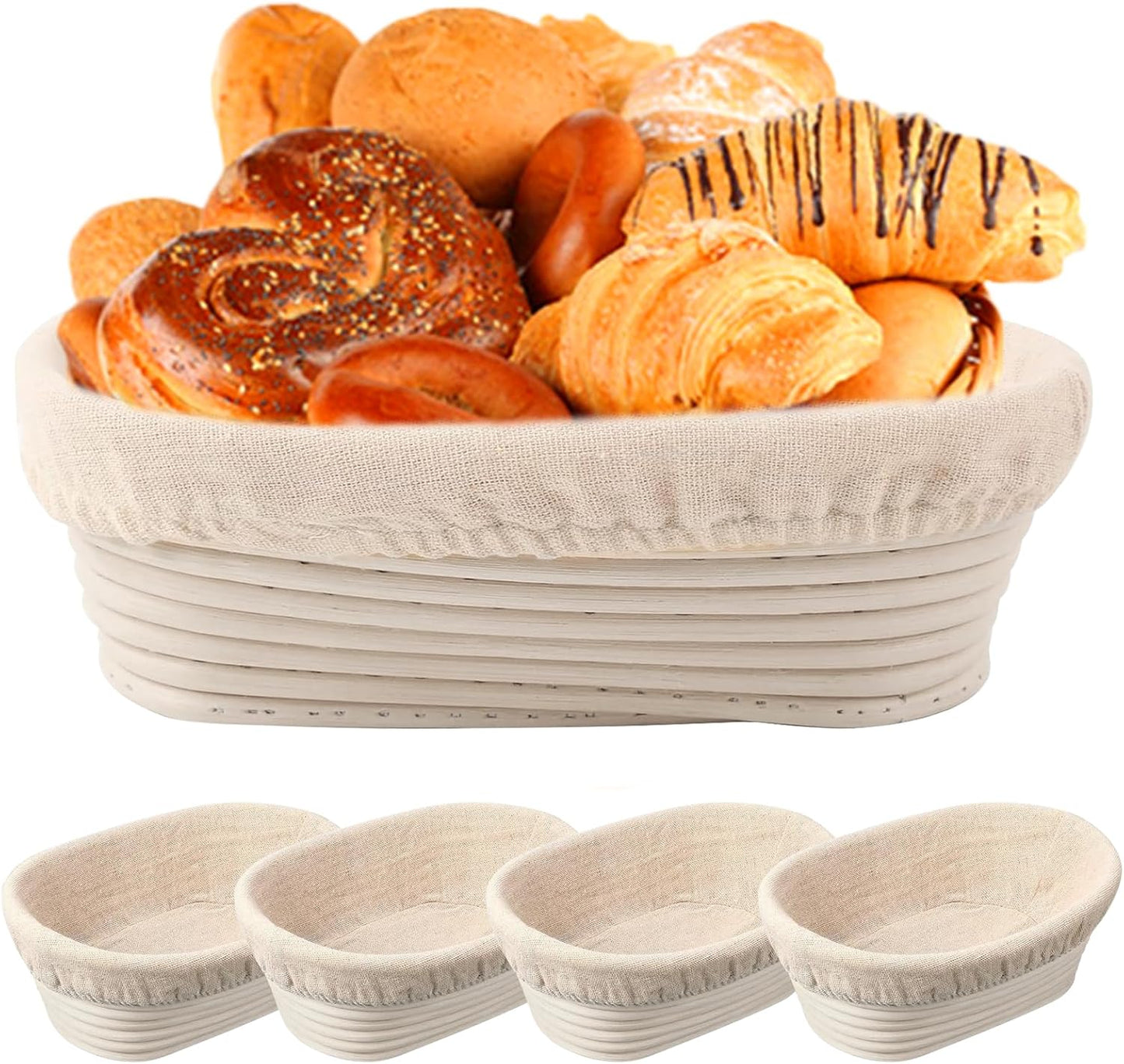 10 inch Oval Banneton Bread Proofing Basket Sourdough Bread Baking Supplies Set of 4 Sourdough Starter Kit Baking Gifts