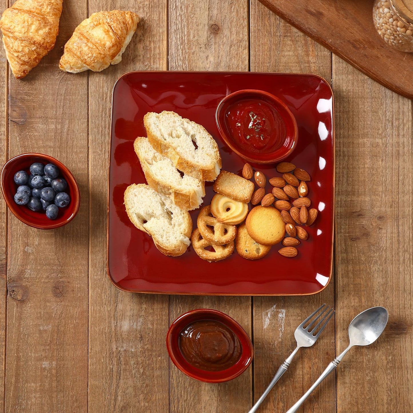 vicrays Ceramic Dipping Sauce Bowls – Small Charcuterie Dip Cups Cooking Prep Condiment Oil Dish Mini Tapas Plates for Soy Sushi Salsas Wasabi Appetizer Dessert - Set of 6 Cherry Red