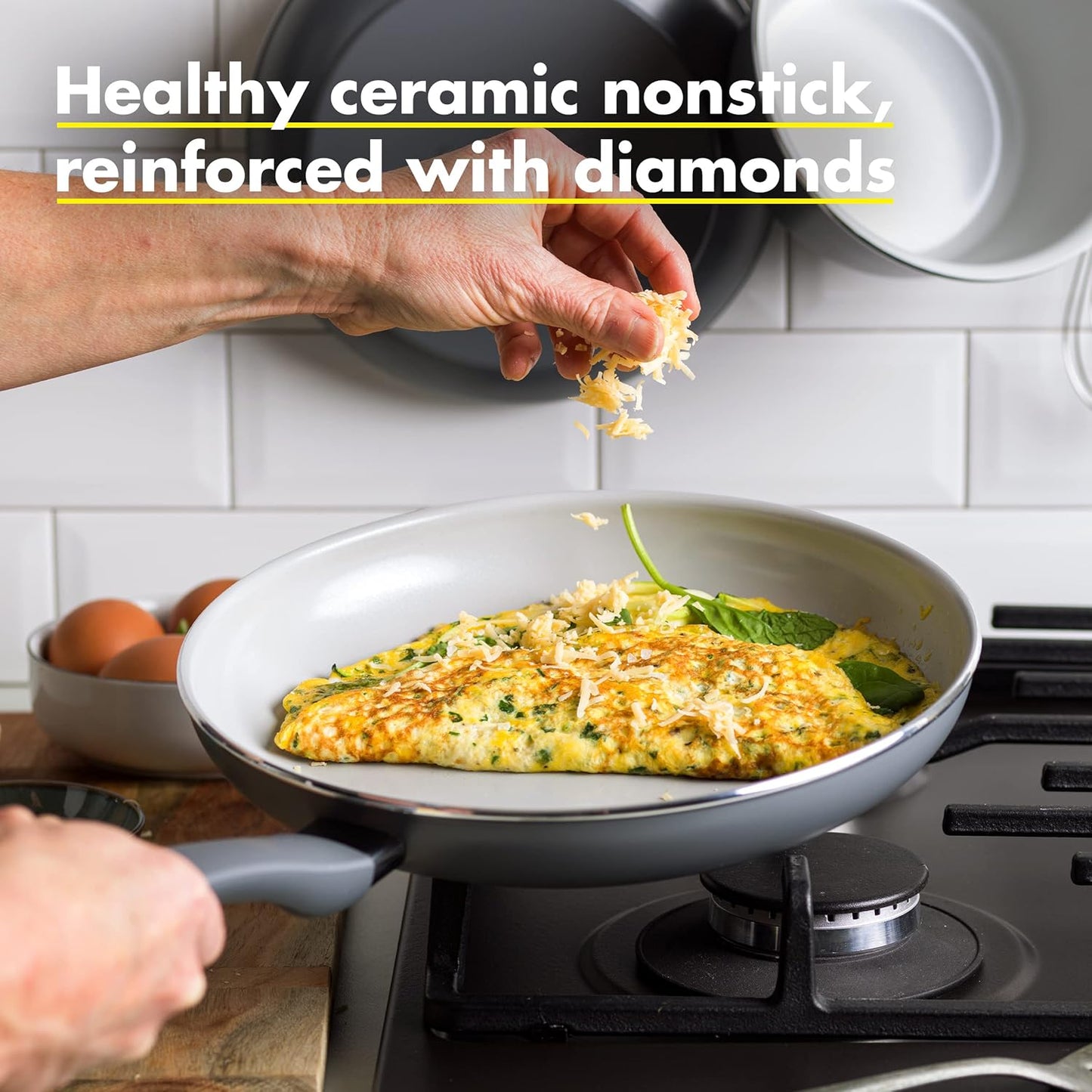 GreenPan Dover Healthy Ceramic Nonstick, 12" Frying Pan Skillet, PFAS-Free, Dishwasher Safe, Comfort Grip Handle, Grey