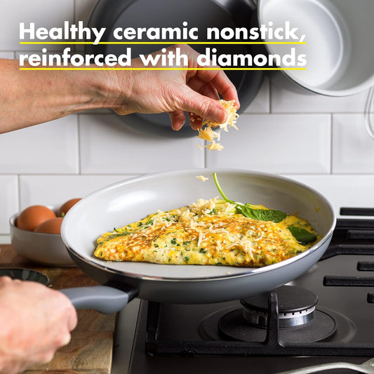 GreenPan Dover Healthy Ceramic Nonstick, 10" Frying Pan Skillet, PFAS-Free, Dishwasher Safe, Comfort Grip Handle, Grey