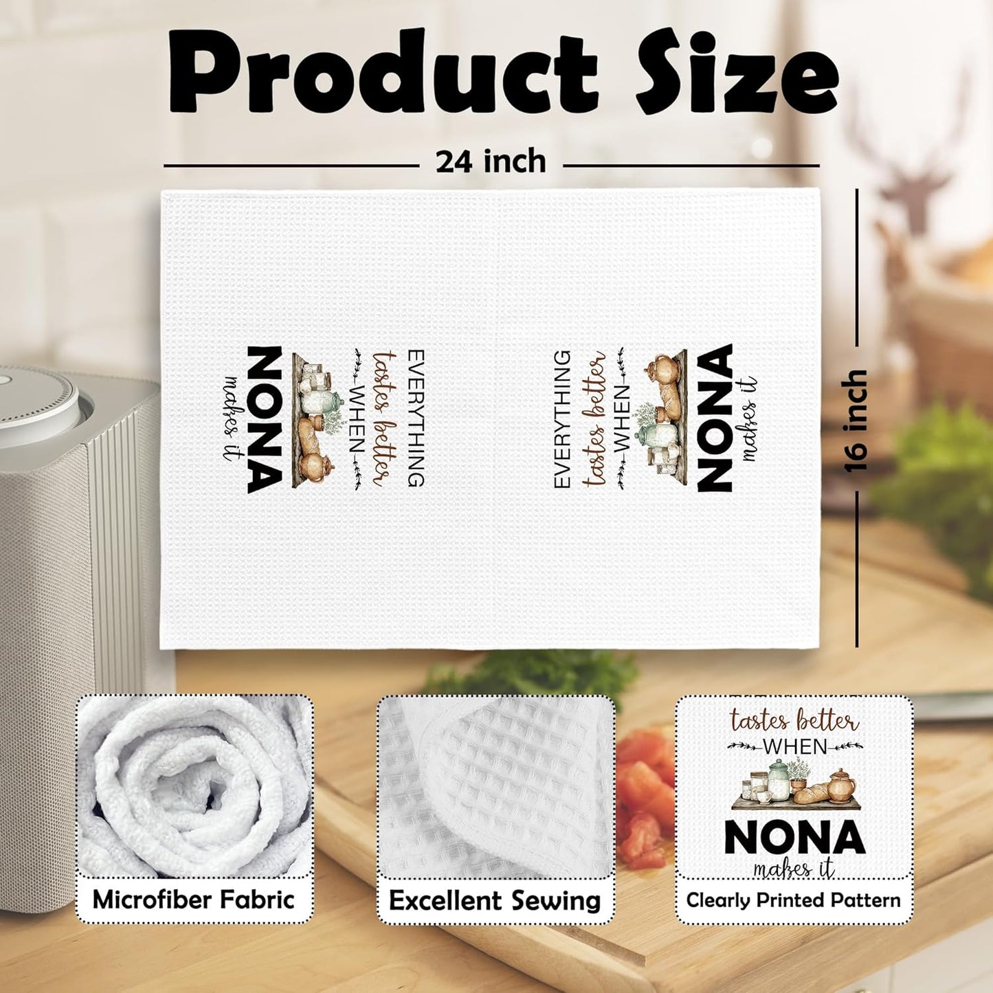 Nona Gifts Kitchen Dish Towels, Grandma Grandmother Gifts for Nani Women from Grandsons Grandchildren, Watercolor Cooking Utensils Hand Towels Kitchen Tea Towels Decorations, 16x24inch