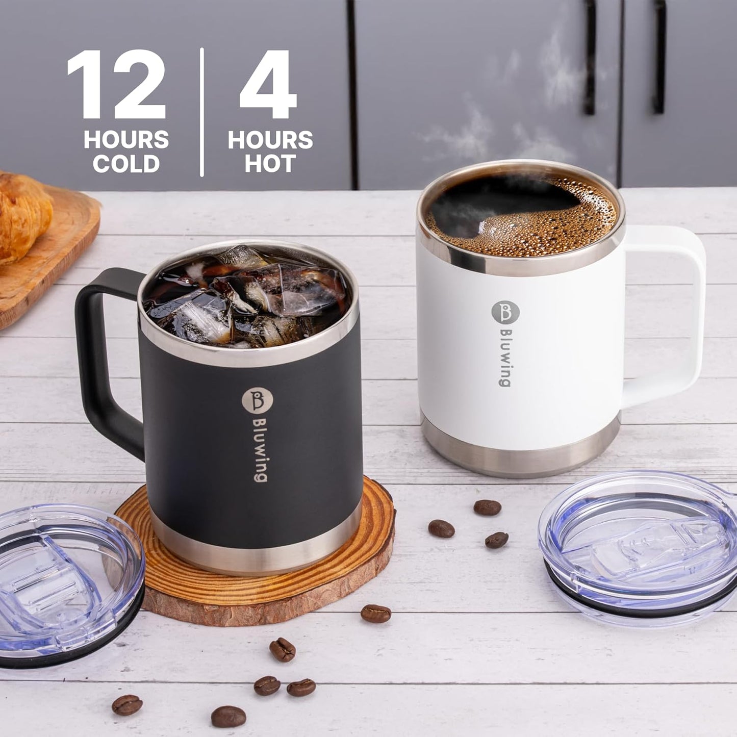 12 oz Travel Mug with Handle, Double Wall Insulated Camping Coffee Mug for Men Stainless Steel Travel Tumbler Cup, Spill Proof (Grass Green)