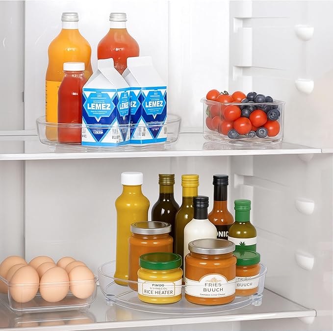 Maximize Space with 2 Pack 9 Inch Clear Acrylic Lazy Susan - Non-Skid Turntable Organizer for Kitchen, Cabinet, Pantry, Fridge & Makeup Storage