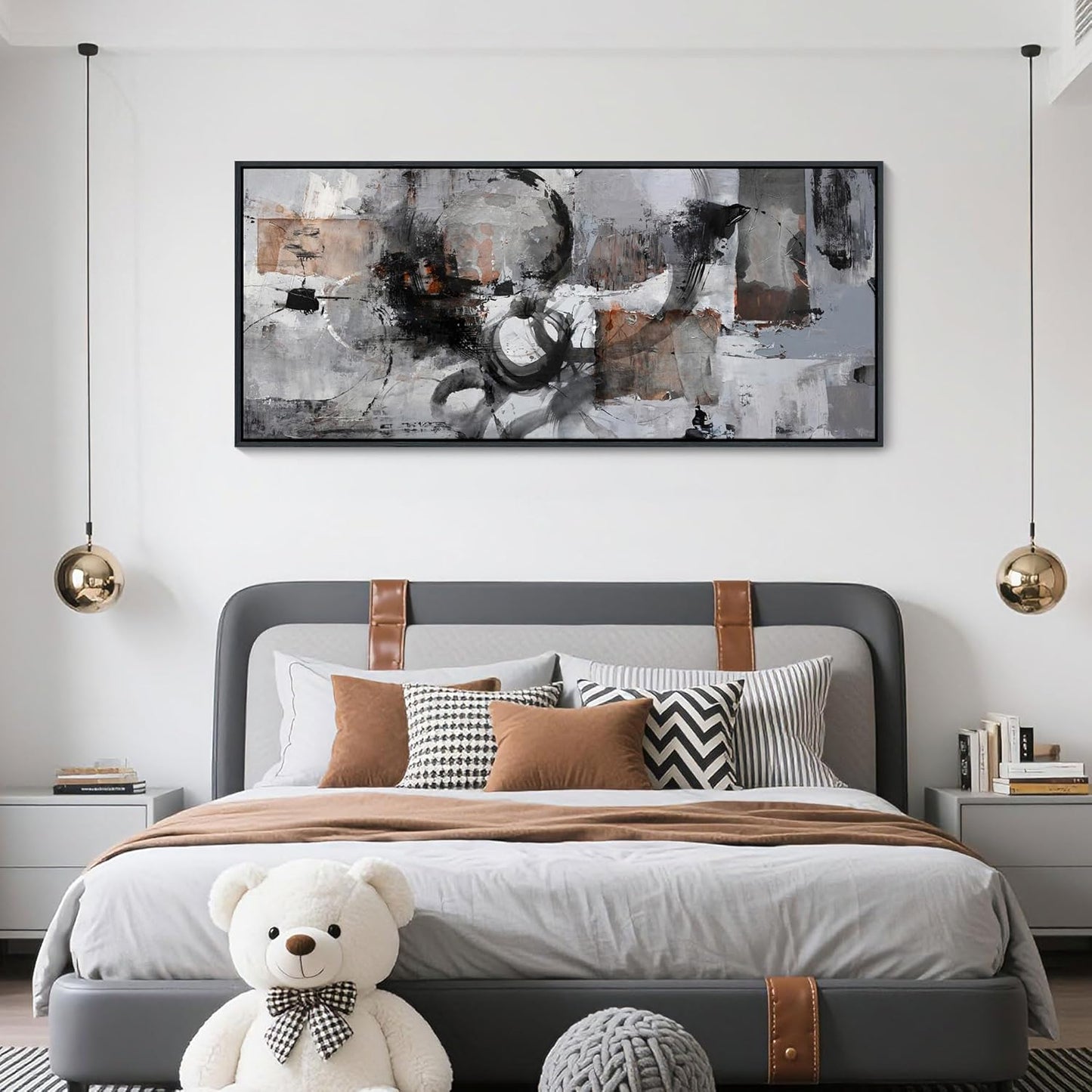 Pogusmavi Large Wall Art Abstract Black And Grey Canvas Wall Art Living Room Paintings Decorations Modern Wall Decor for Bedrooms Framed Artwork for Walls