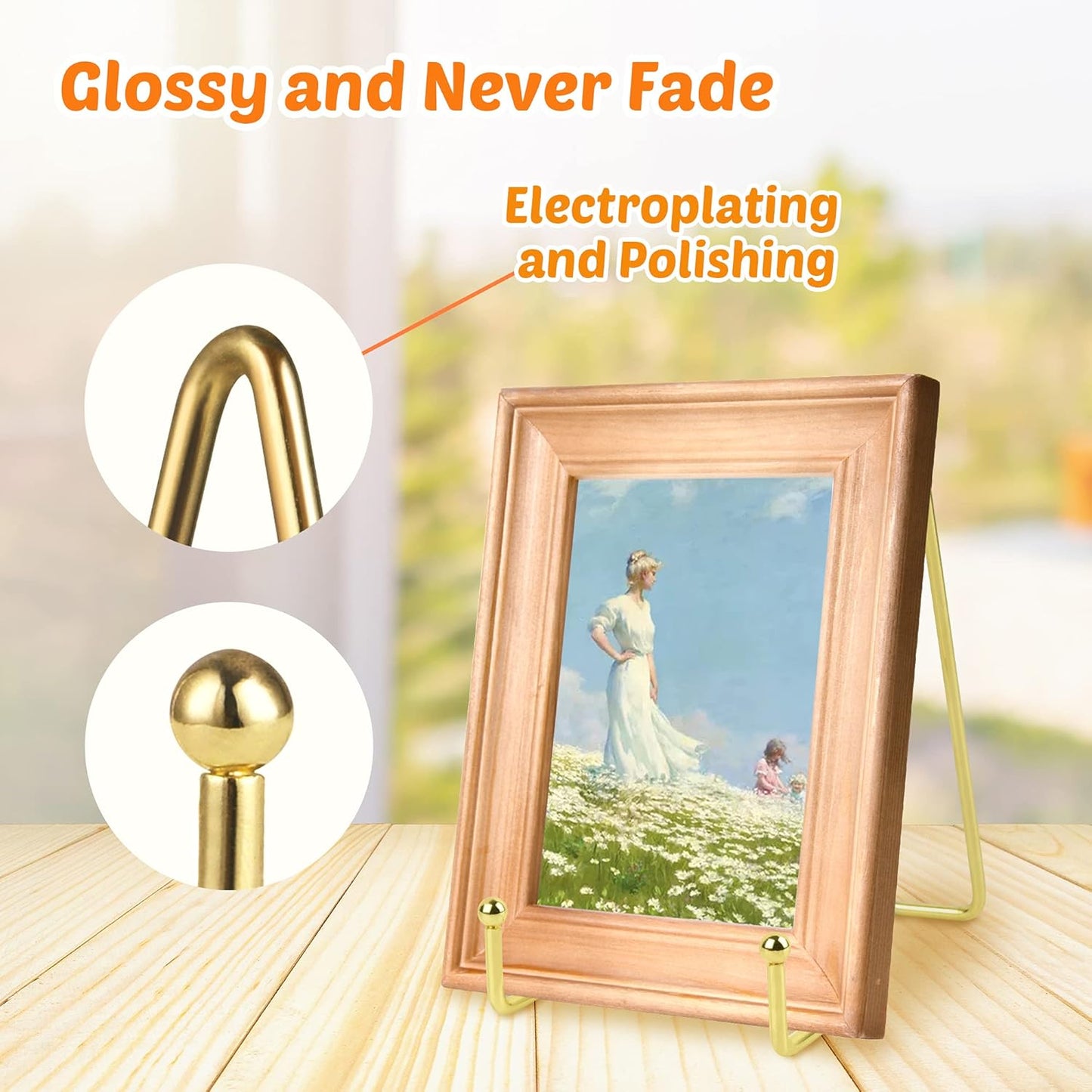 Mocoosy 2 Pack 6 Inch Gold Plate Stands for Display, Metal Square Wire Easel Stand, Plate Holder Display Stands, Picture Frame Stands for Display Photos, Decorative Platter, Plaques and Table Arts