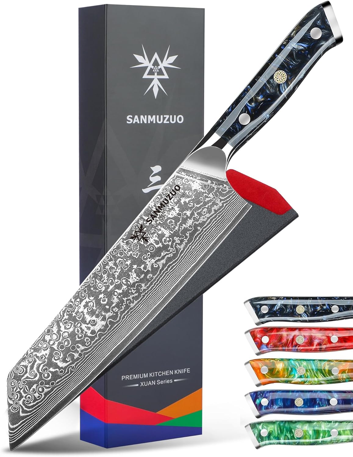 8.5 inch Kiritsuke Kitchen Chef Knife - 67 Layers Damascus Steel & Resin Handle - Xuan Series(Starry Black)