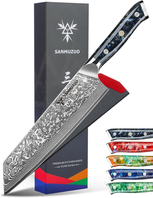 8.5 inch Kiritsuke Kitchen Chef Knife - 67 Layers Damascus Steel & Resin Handle - Xuan Series(Starry Black)