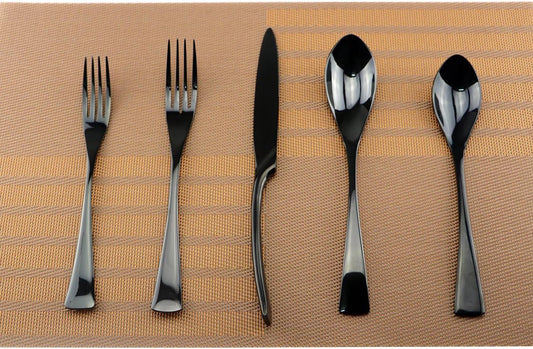 Mirror Polishing Black 18/10 Stainless Steel, 20-Piece Flatware Silverware Set Service for 4 Stainless Steel Cutlery Include Knife Fork Spoon Dishwasher Safe