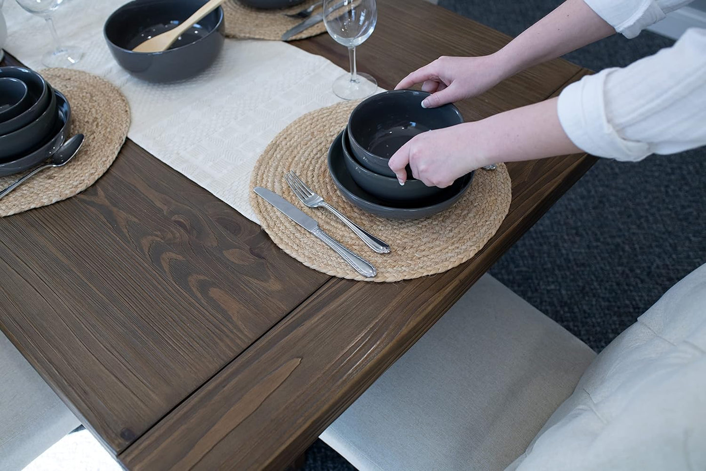 Elanze Designs Bistro Glossy Ceramic 7 inch Dinnerware Bowls Set of 4 - Perfect for Everyday uses from Pasta to Salad, Cereal to Ice cream, Ramen to Pho, Charcoal Grey