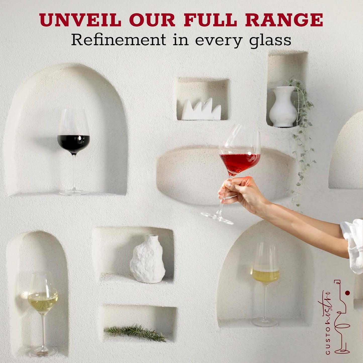 Gusto Nostro Crystal Wine Glasses Set of 6, 22 Oz Long Stem Modern Wine Glasses for White and Red Wine, Dishwasher Safe, Fancy, Elegant, Large and Tall Wine Glass for Wedding Christmas Anniversary