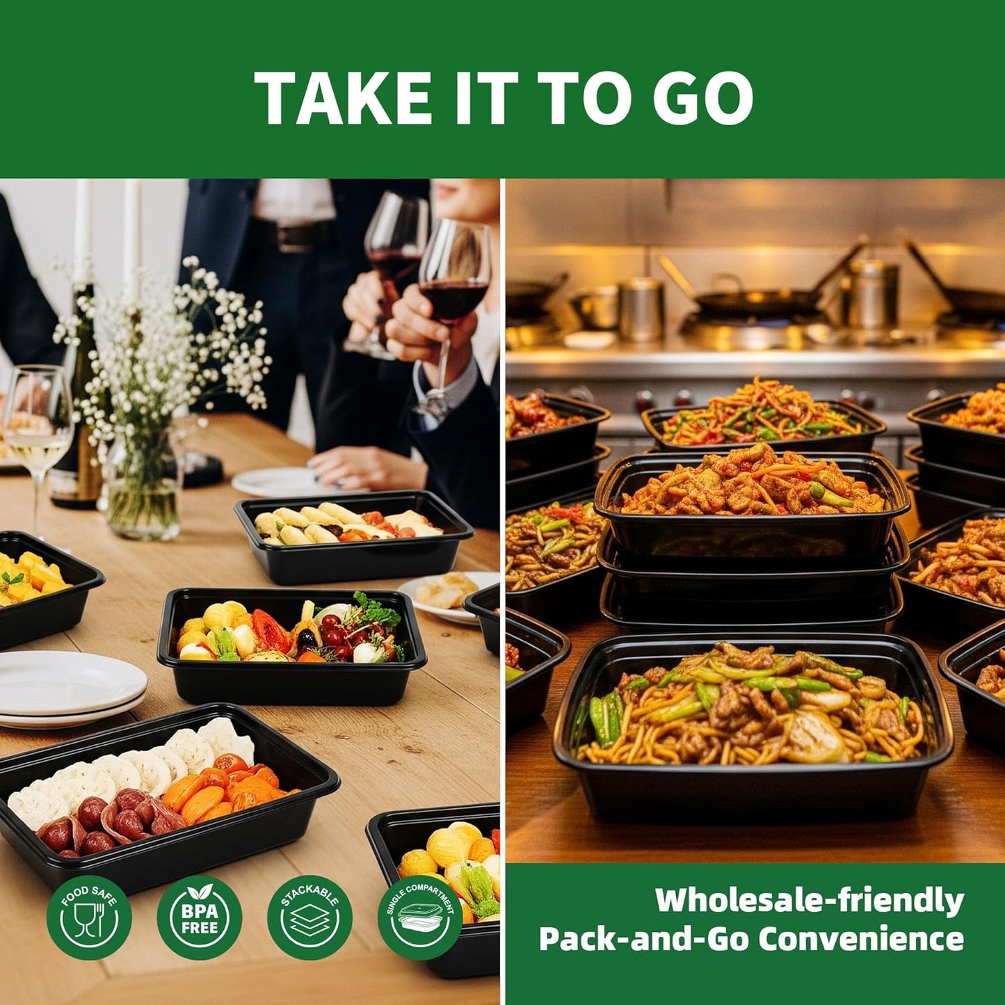 Meal Prep Containers, 50 Pack 12oz (100-Piece) Disposable Take Out Food Storage Containers with Leakproof Lids, Reusable Plastic To Go Lunch Boxes, BPA Free, Microwave/Dishwasher/Freezer Safe