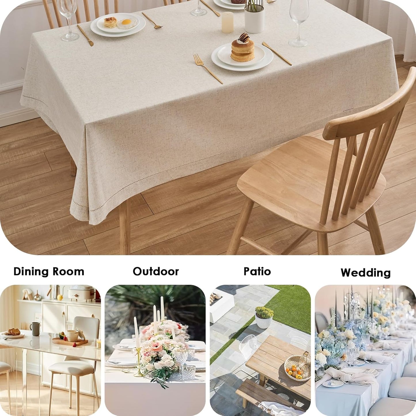 Zdolmy Natural Flax Linen Tablecloth – Undyed Square Hemstitch Table Cover for Kitchen, Dining & Decoration (Neutral, 55" x 55")