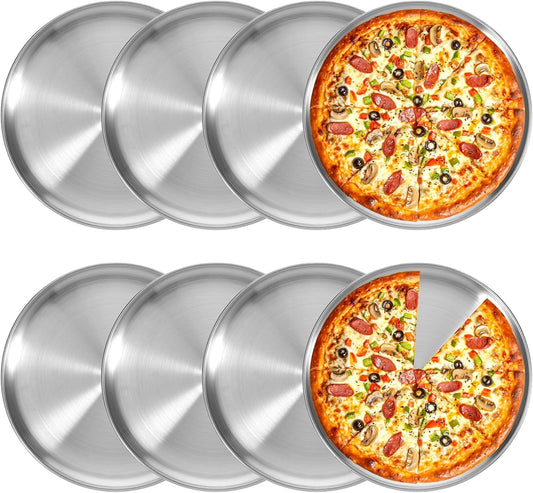 8 Pieces Stainless Steel Pizza Pan, 12 Inch Round Pizza Pans Bulk Reusable Pizza Plate Non Stick Small Pizza Pan for Oven Kitchen Home Restaurant Baking, Serving, and Displaying