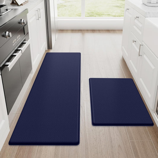 StepRite Kitchen Mats, 2PCS Kitchen Rugs, Cushioned Anti Fatigue Kitchen Mats for Floor, Non-Slip Standing Desk Mat, Waterproof Kitchen Rug Set for Kitchen, Floor, Office, 17.3"x30"+17.3"x47", Blue
