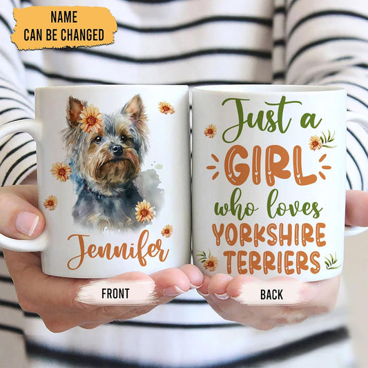 Hyturtle Personalized Gifts Dog Lover - Just A Girl Who Loves Yorkshire Terriers Custom Name Ceramic Coffee Mug Cup 11oz - Idea Cute Dog Lover Gifts For Women, Girl On Birthday, Christmas
